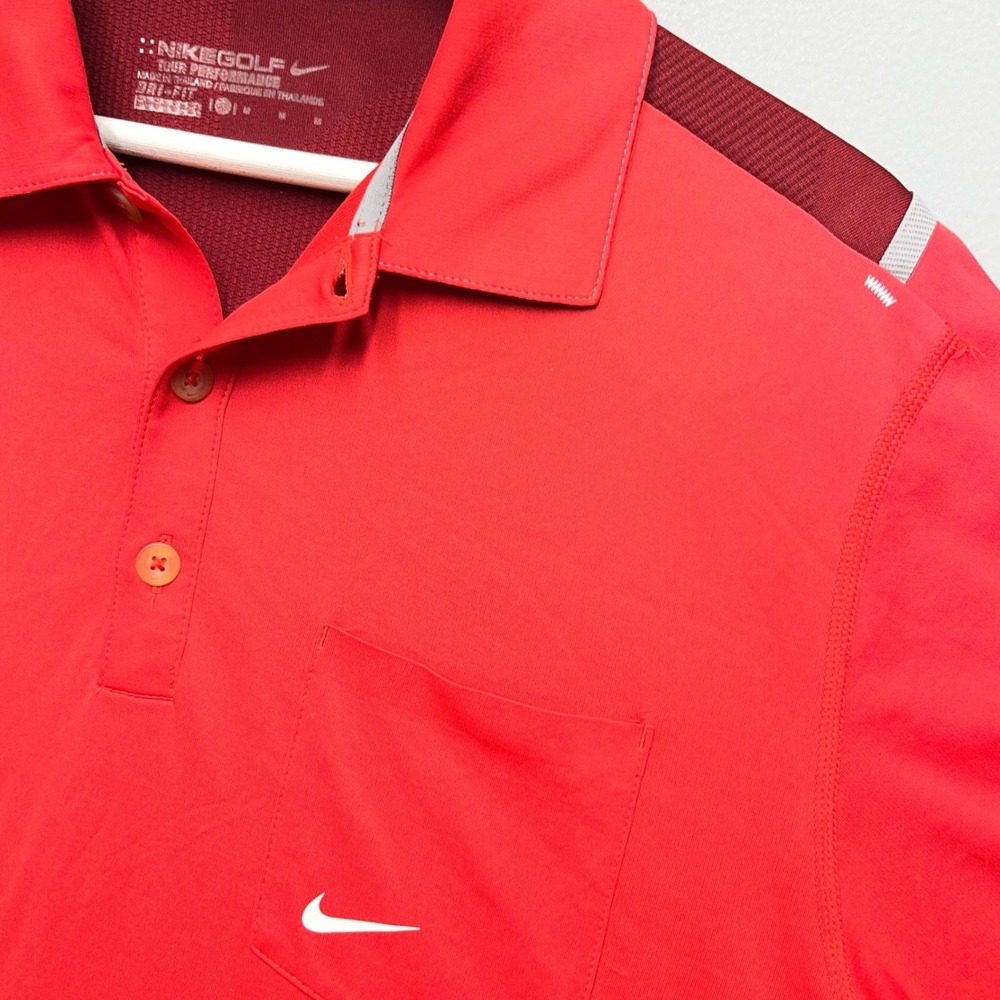Nike Golf Tour Performance Polo Shirt Mens Medium Red Burgundy Dri-FIT Pocket